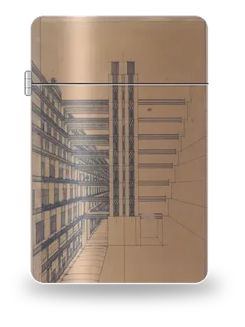 Via secondaria per pedoni con ascensori (La Città Nuova) di Antonio Sant’Elia – cover d’arte per inserto di accendino