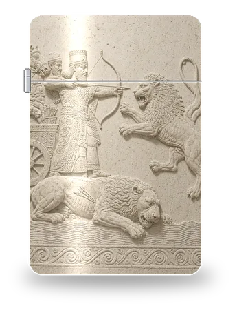 Chasse au lion d’Assurbanipal de Civilisations antiques · Babylone et Mésopotamie – boîtier d’art pour insert de briquet
