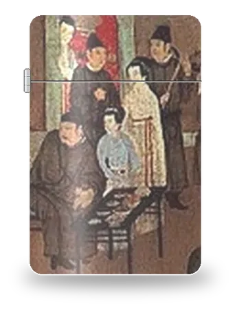 Die nächtlichen Feste des Han Xizai (Detail) von Gu Hongzhong zugeschrieben – Kunsthülle für einen Feuerzeugeinsatz