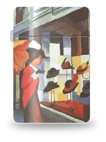 Frau mit Sonnenschirm vor einem Hutladen von August Macke – Kunsthülle für einen Feuerzeugeinsatz