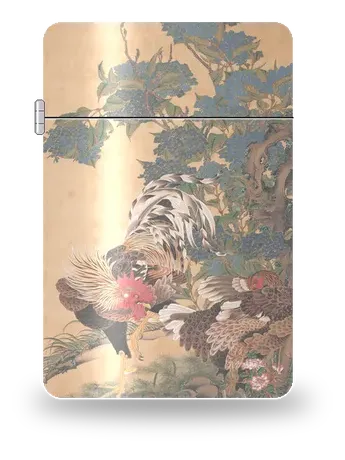 Rooster and Hen with Hydrangeas by Itō Jakuchū — art case for a lighter insert