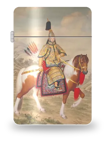 Kaiser Qianlong in Zeremonienrüstung zu Pferd von Giuseppe Castiglione (Lang Shining) – Kunsthülle für einen Feuerzeugeinsatz