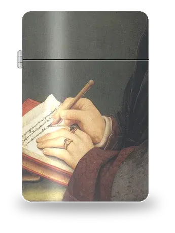 Erasmo che scrive di Hans Holbein il Giovane – cover d’arte per inserto di accendino