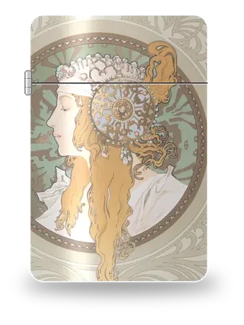 Testa bizantina: la Bionda di Alphonse Mucha – cover d’arte per inserto di accendino