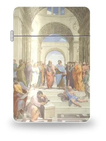L’École d’Athènes, triptyque : volet central (Platon et Aristote) de Raphaël – boîtier d’art pour insert de briquet