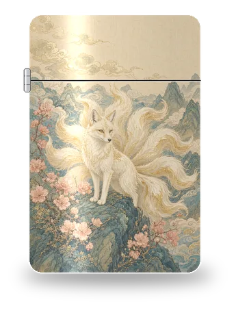 Volpe a nove code di Mitologia cinese · Shan Hai Jing – cover d’arte per inserto di accendino